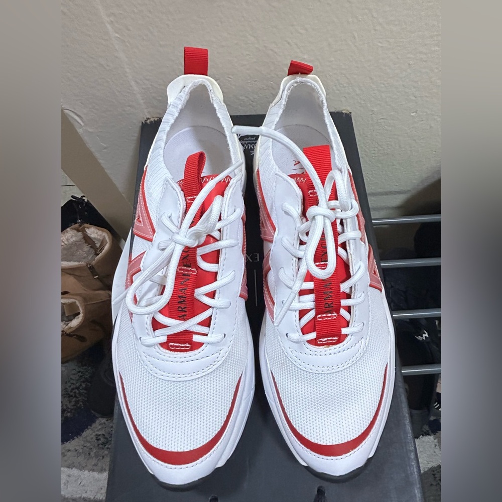Red and white Armani exchange
